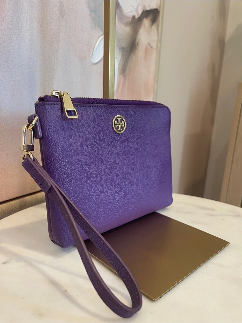 Tory Burch Purple Leather Wristlet with Gold Hardware